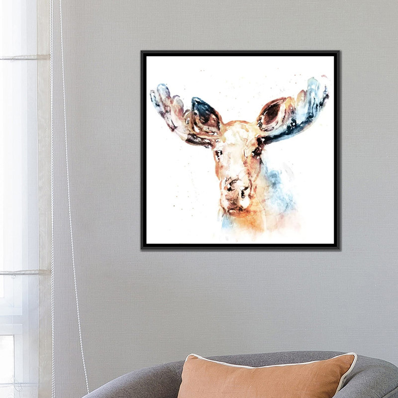 " Watercolour Moose " by Edward Selkirk, 18" H x 18" W x 1.5" D, Black Framed Canvas, No Mat