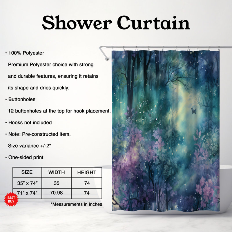 Rideau de douche Woodland View, H 74 po x l 71 po