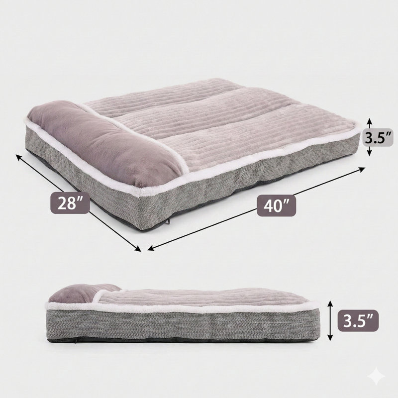 Dog Bed Designed for Crate or Kennel Use, Featuring an Integrated Pillow and Sofa-Like Design, Extremely Soft Construction Suitable for Medium, Jumbo, and Furniture-Style Placement