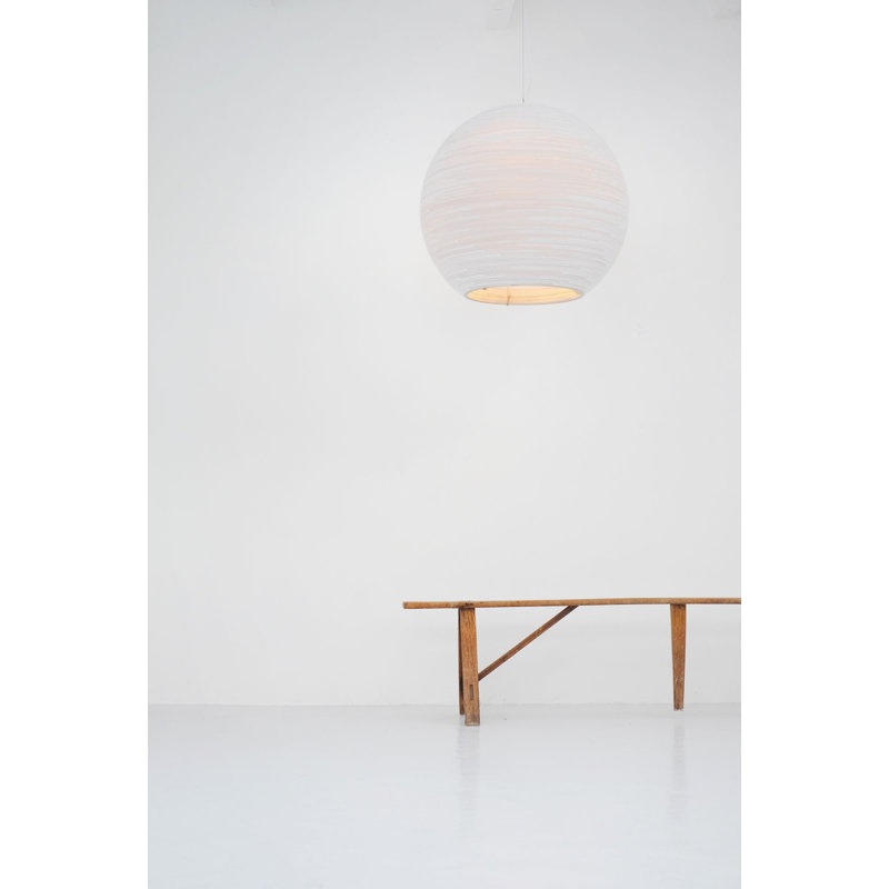 Scraplights Large Globe Recycled Cardboard Pendant Light - Sun, 30" H x 32" W x 32" L, White