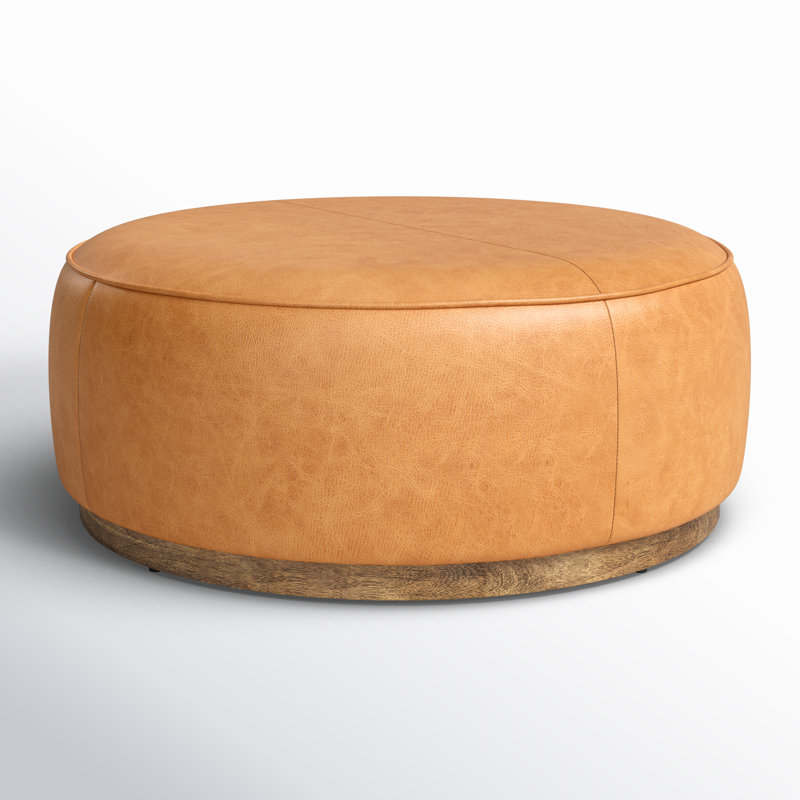 Sinclair Large Round Ottoman, Palermo Butterscotch Genuine Leather