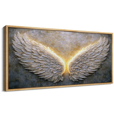 Classic White Angel Wings Light Glow Abstract Wall Decor Extra Large Pictures Framed Canvas Print Wall Art