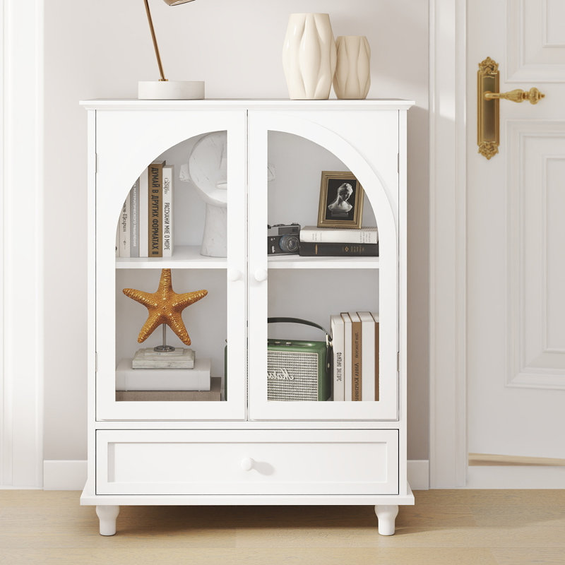Armoire de rangement de 36,8 po de hauteur avec garde-manger et portes en verre, panneau de rangement en bois aggloméré Buffets, blanc