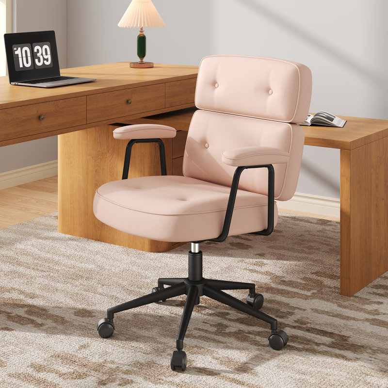 Chaise de bureau ergonomique en cuir avec hauteur réglable et fonction berçante, Rose