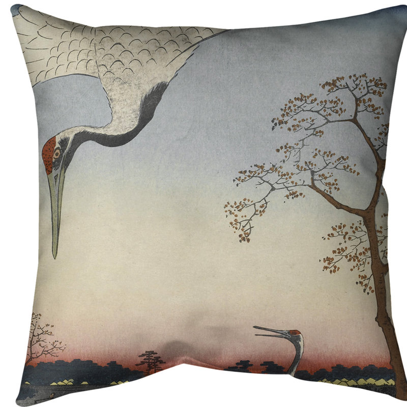 Housse de coussin Japanese Cranes Euro, Blanc / bleu, Faux lin