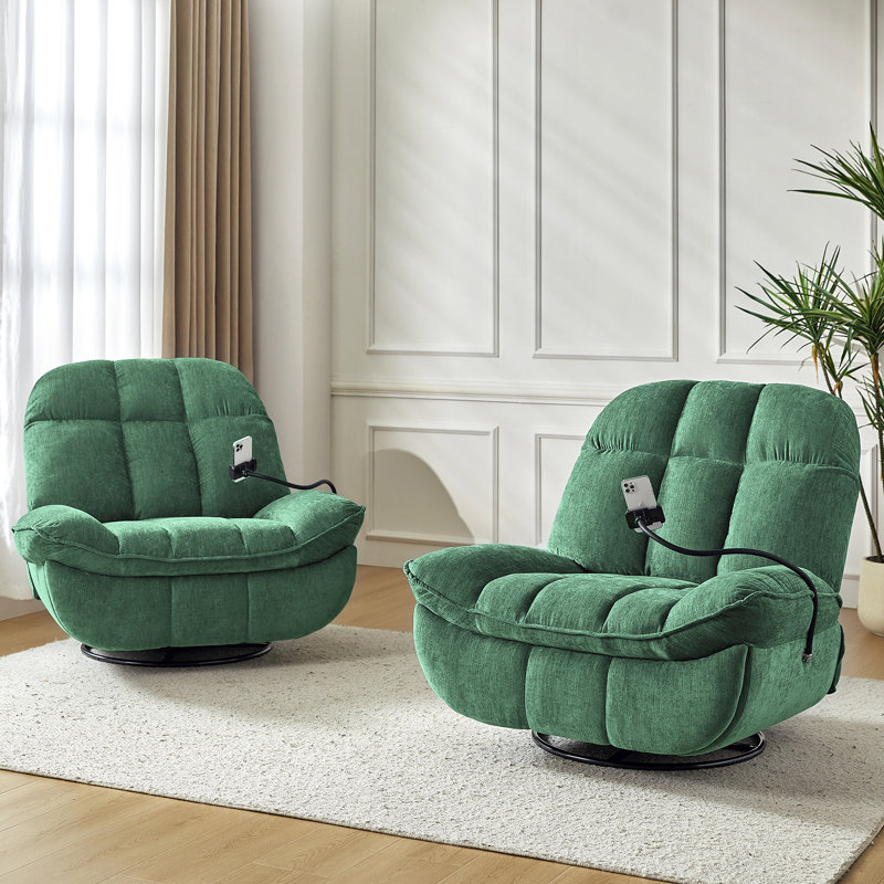 Jace Modern Upholstered Manual Swivel Rocker Recliner with Phone Holder, Green