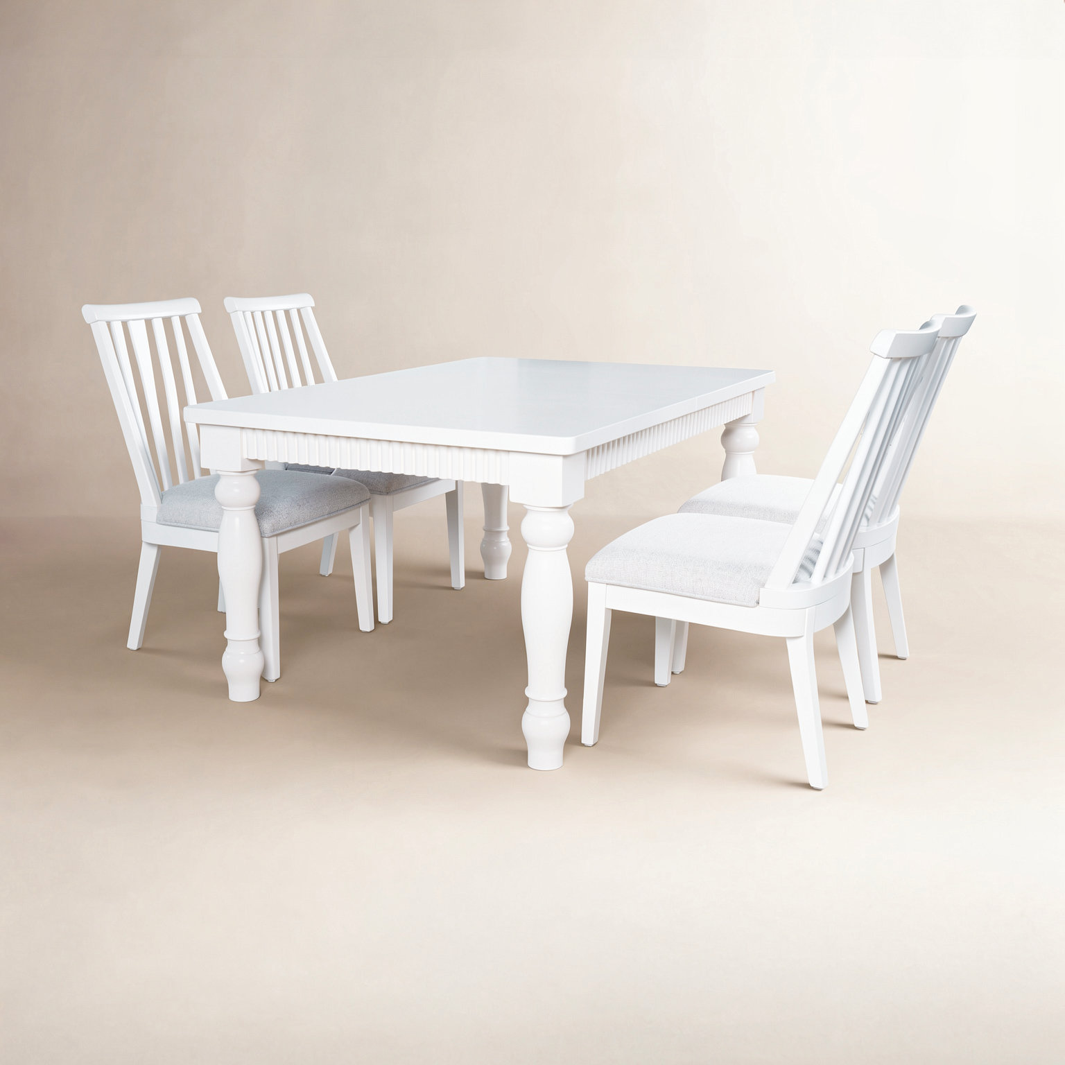 Pearce Extendable Dining Set with Dowelback Chairs, 5 Pieces: Table, 4 Chairs, White