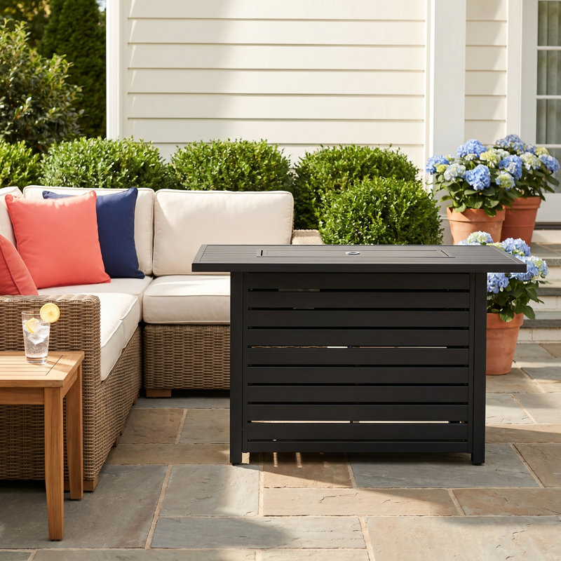 Casselton Rectangle Steel Propane Smokeless Fire Pit Table with Hidden Fuel Tank, Black, 25" H x 54" W x 22" D