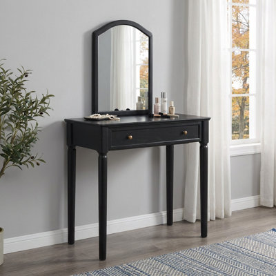 31"W Solid Oak Makeup Vanity with Mirror and Storage Drawer