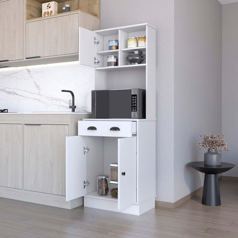 Armoire de cuisine à micro-ondes avec 3 portes, poignées et tiroir Powell