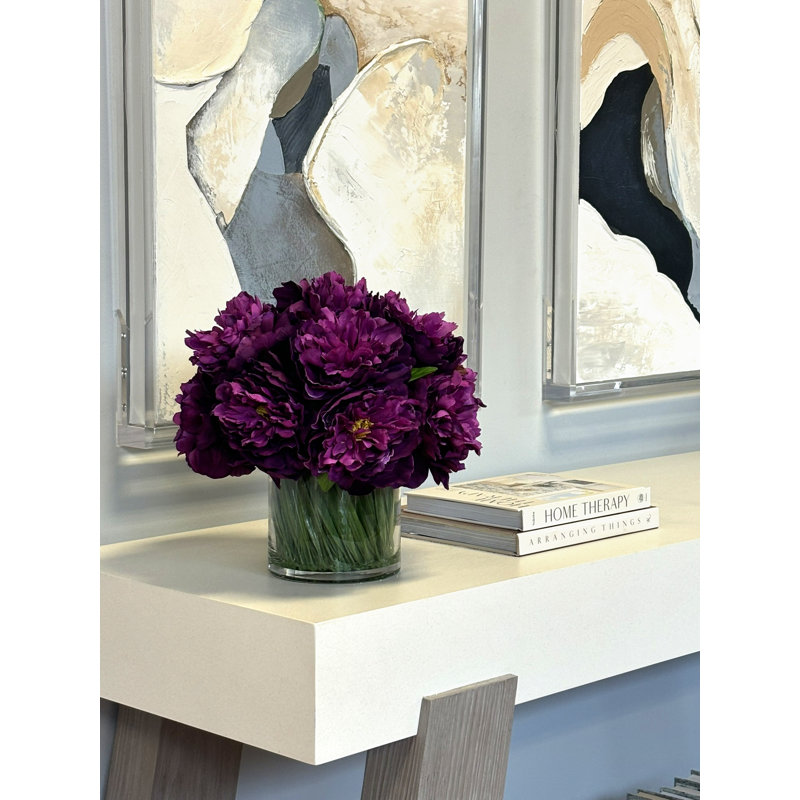 Peonies Floral Arrangement in Vase, Purple