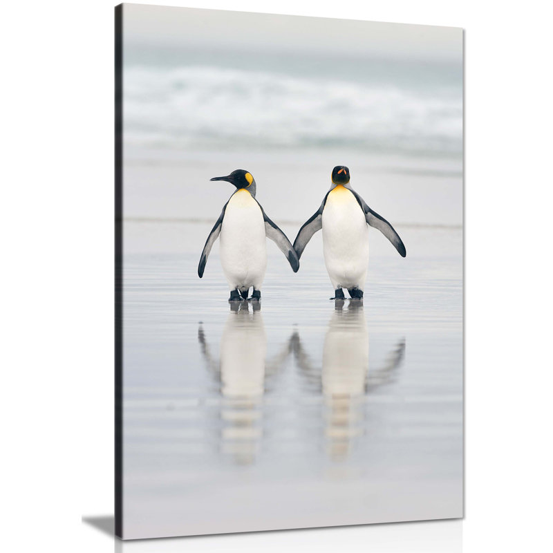 Panther Print Fine Art Prints Penguin Friends Holding Hands Artistic Framed Canvas Prints, Pictures for Home Walls, Bedroom, Living Room & Bathroom Decor 1 Piece Wrapped Canvas Wall Art