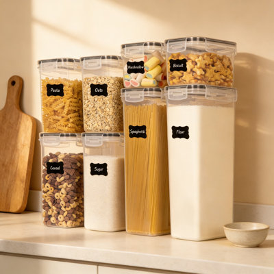Ensemble de contenants hermétiques pour aliments, contenants en plastique de 8 pièces avec couvercles pour l'organisation de garde-manger, rangement pour aliments secs sans BPA pour la farine, le sucre, les céréales, les pâtes et les collations