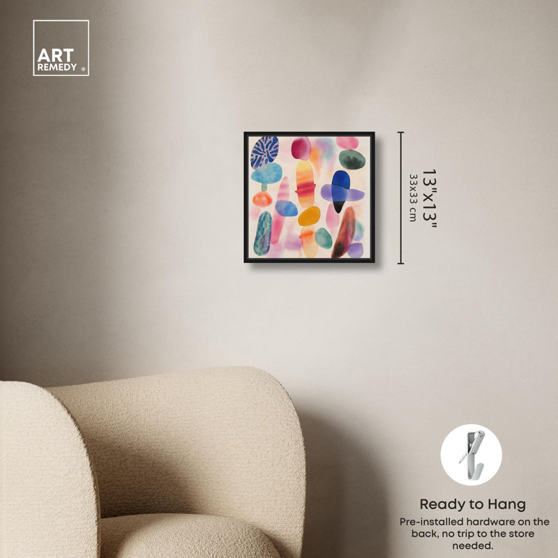 Dissolving Hues, aquarelle abstraite par Art Remedy, H 13 po x l 13 po, Cadre flottant noir