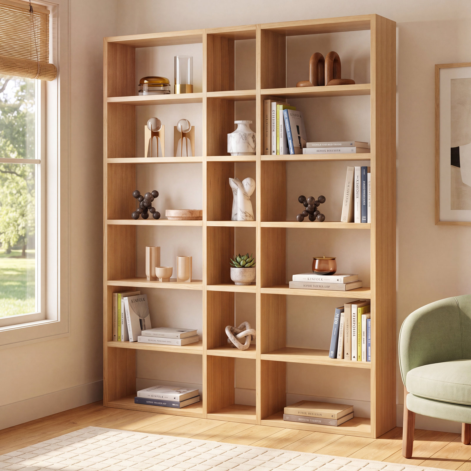 Araeya Wide Geometric Bookcase, Oak