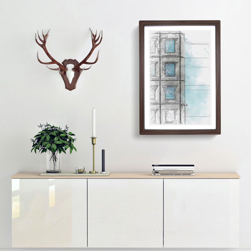Sketching the Architecture Vol.4 - Picture Frame Drawing Print, Walnut Framed, 65cm H x 48cm W x 2cm D