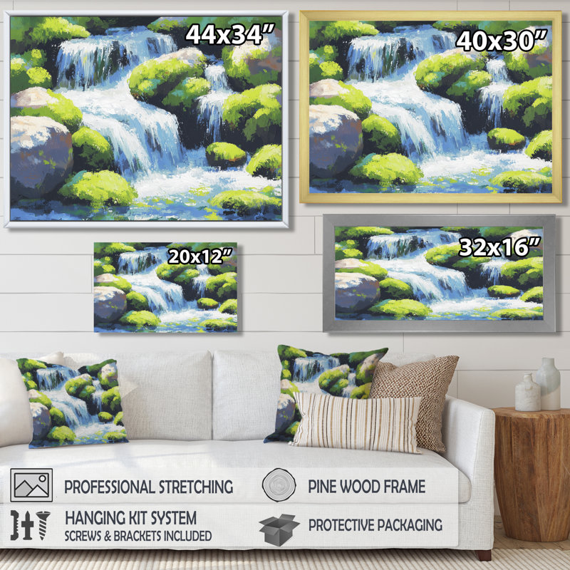 Cascade d'eau à Washington I - Washington Wall Art Living Room, Reproduction encadrée d'une seule photo sans pass, Blanc