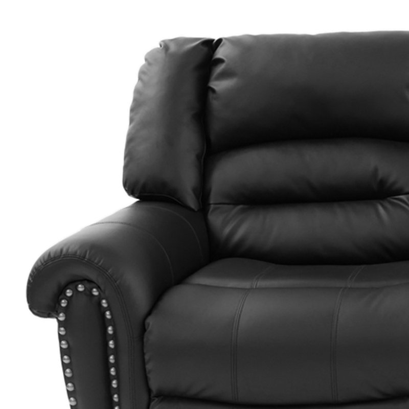 85.6'' W Faux Leather Round Arm Reclining Sofa with Nailhead Trim, Black