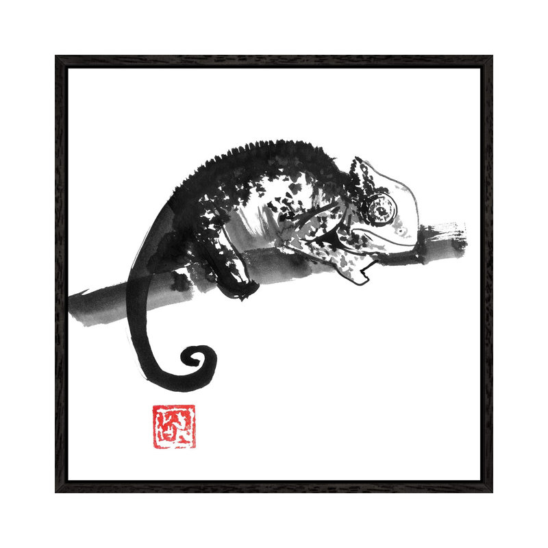 Chameleon by Péchane - Painting on Canvas, Black Framed, 66.04 cm H x 66.04 cm W