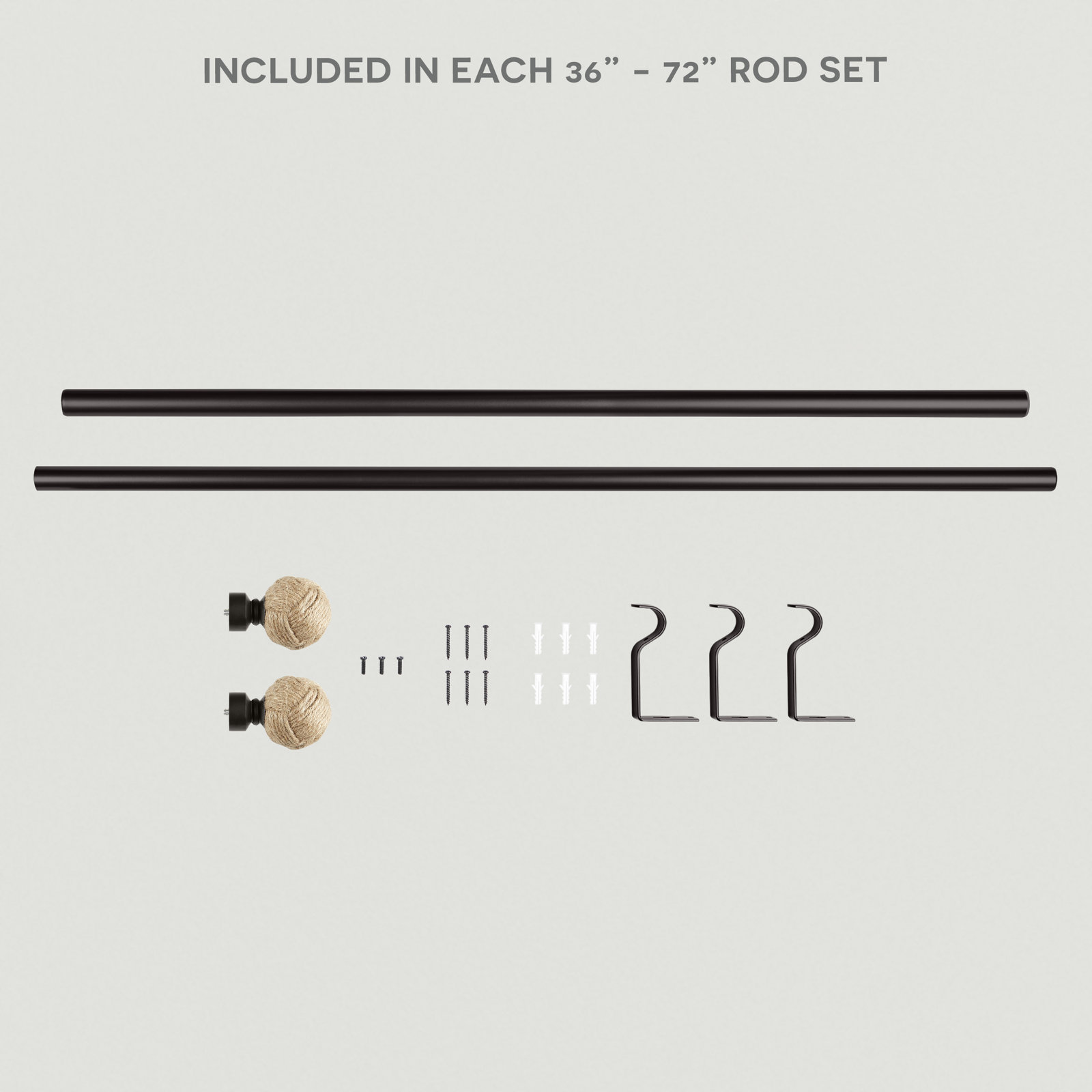 Tricia Rope Knot Curtain Rod Set, 36" - 72", Bronze