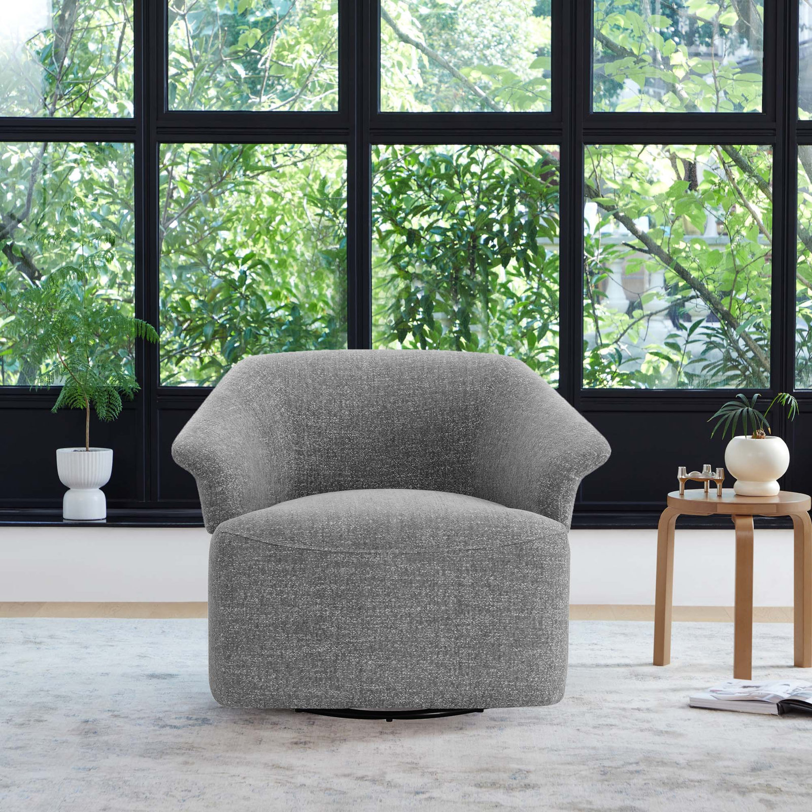 Morgana Swivel Barrel Chair, Magnolia Light Grey Tweed