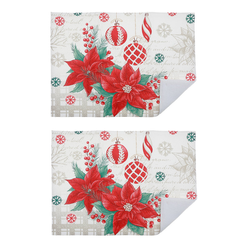 Microfibre Drying Mat (Poinsettia W/ Ornaments) - Set Of 2