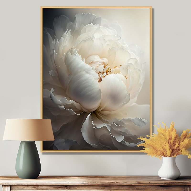 Pivoine fleur VII - pivoines, art mural, H 20 po x l 12 po, Cadre flottant érable