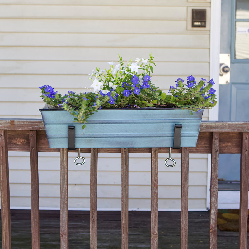 Nantucket Blue Galvanized Steel Rectangular Planter Box with Brackets