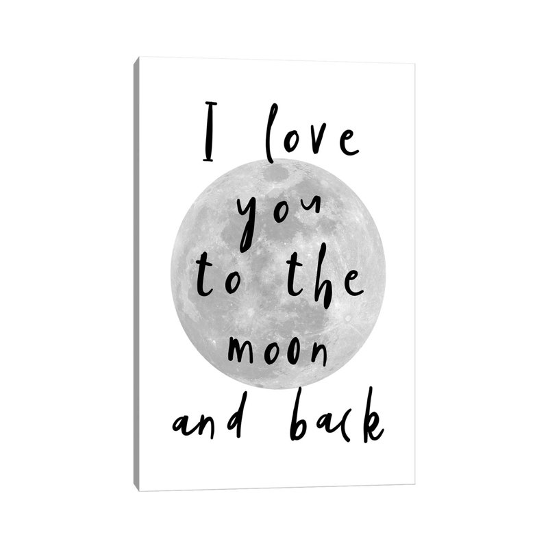 I Love You To The Moon Black - Wrapped Canvas Print, 20.32 cm H x 30.48 cm W