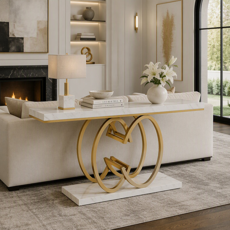 Table console moderne en faux marbre de 55 pouces