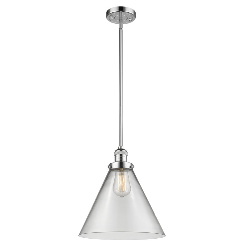Luminaire suspendu conique à 1 lumière Anner, Transparent, Chrome poli