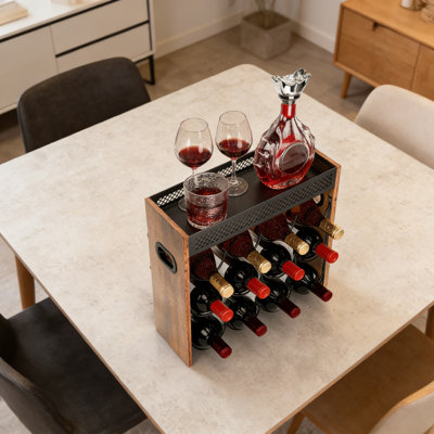 3-Tier Wine Rack For 12 Bottles, Sturdy Wood & Metal Lattice Design, Space-Saving Stackable Storage For Kitchen, Bar, Restaurant, Or Cabinet