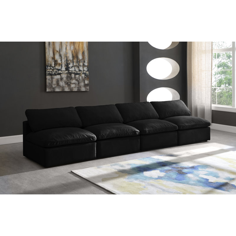 Atis 140'' Velvet Sofa, Black Velvet