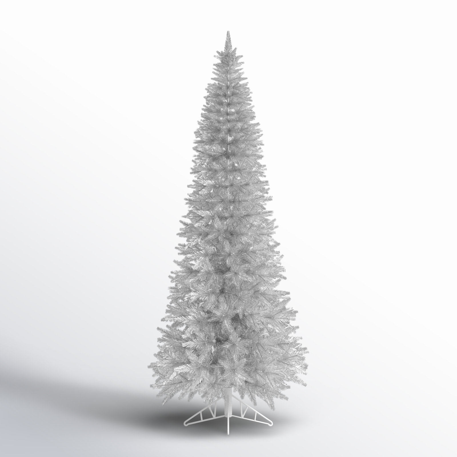 Silver Tinsel Fir Slim Artificial Christmas Tree, 9'