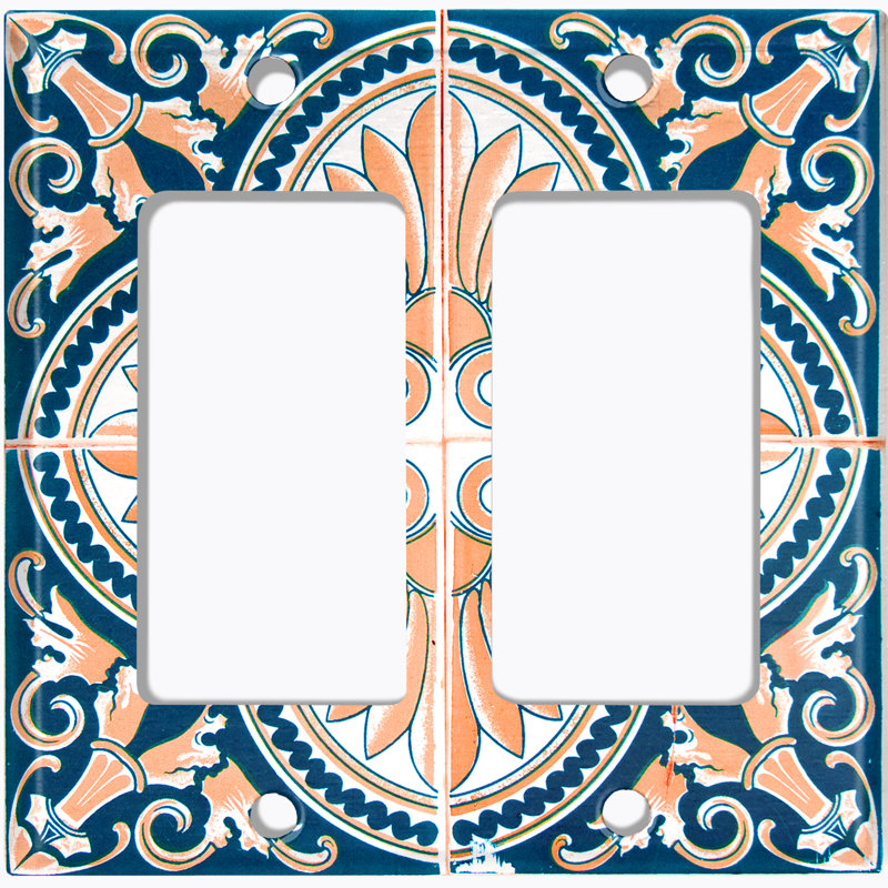 Plaque murale berçante élégante à 2 carreaux damassés orange sarcelle Elegant