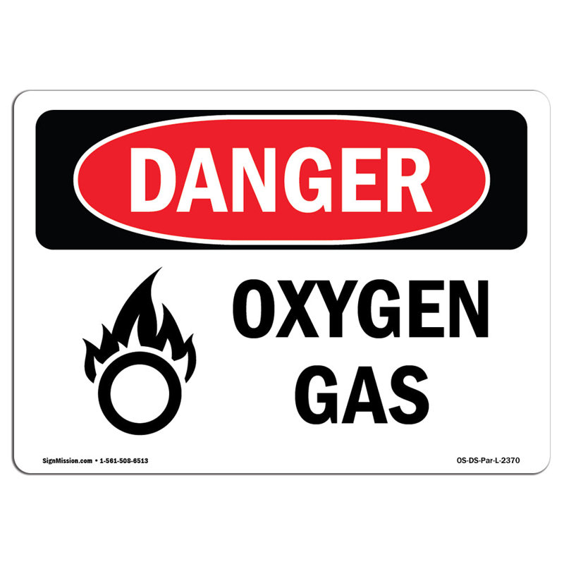 Oxygen Gas Aluminum Sign 12 x 18, 12" H x 18" W x 0.1" D