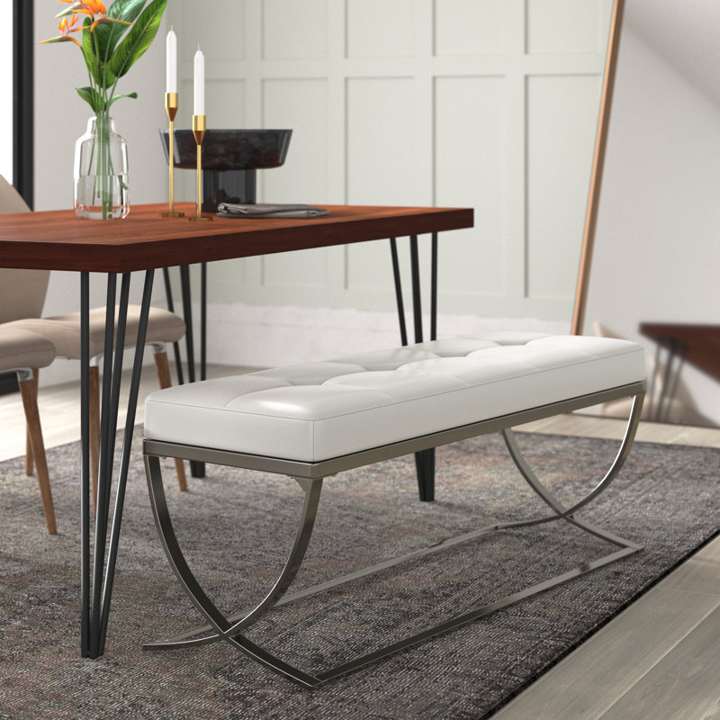 Addien Faux Leather Upholstered Bench, White