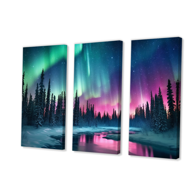 Northern Lights In Alaska II sur toile, reproduction de 3 pièces, H 40 po x l 60 po x P 1 po