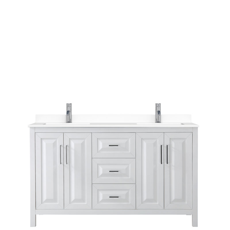 Daria 60'' W Double Vanity, White, White Cultured Marble, Brushed Gold