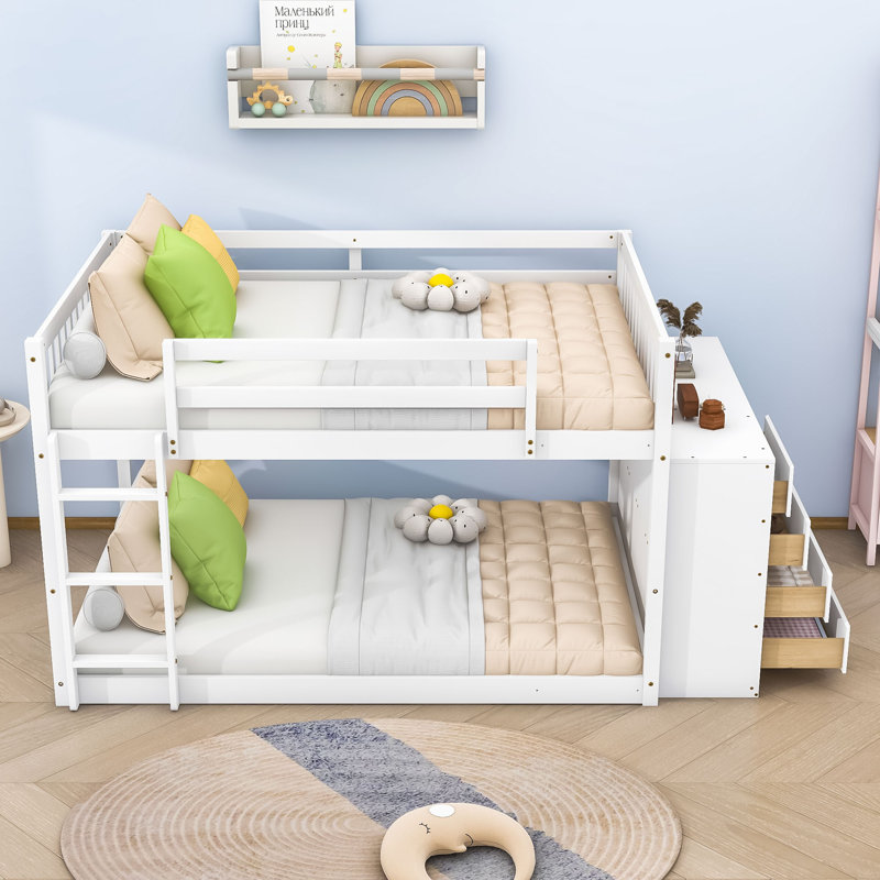 Kialah Space-Saving Bunk Bed With Built-In Storage And Slats, Full Over Full, White