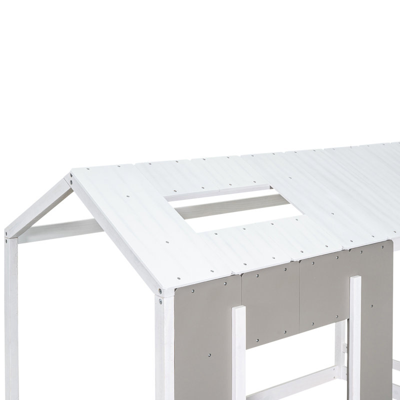Lit simple avec toit et fenêtre lumineux, Blanc / Gris