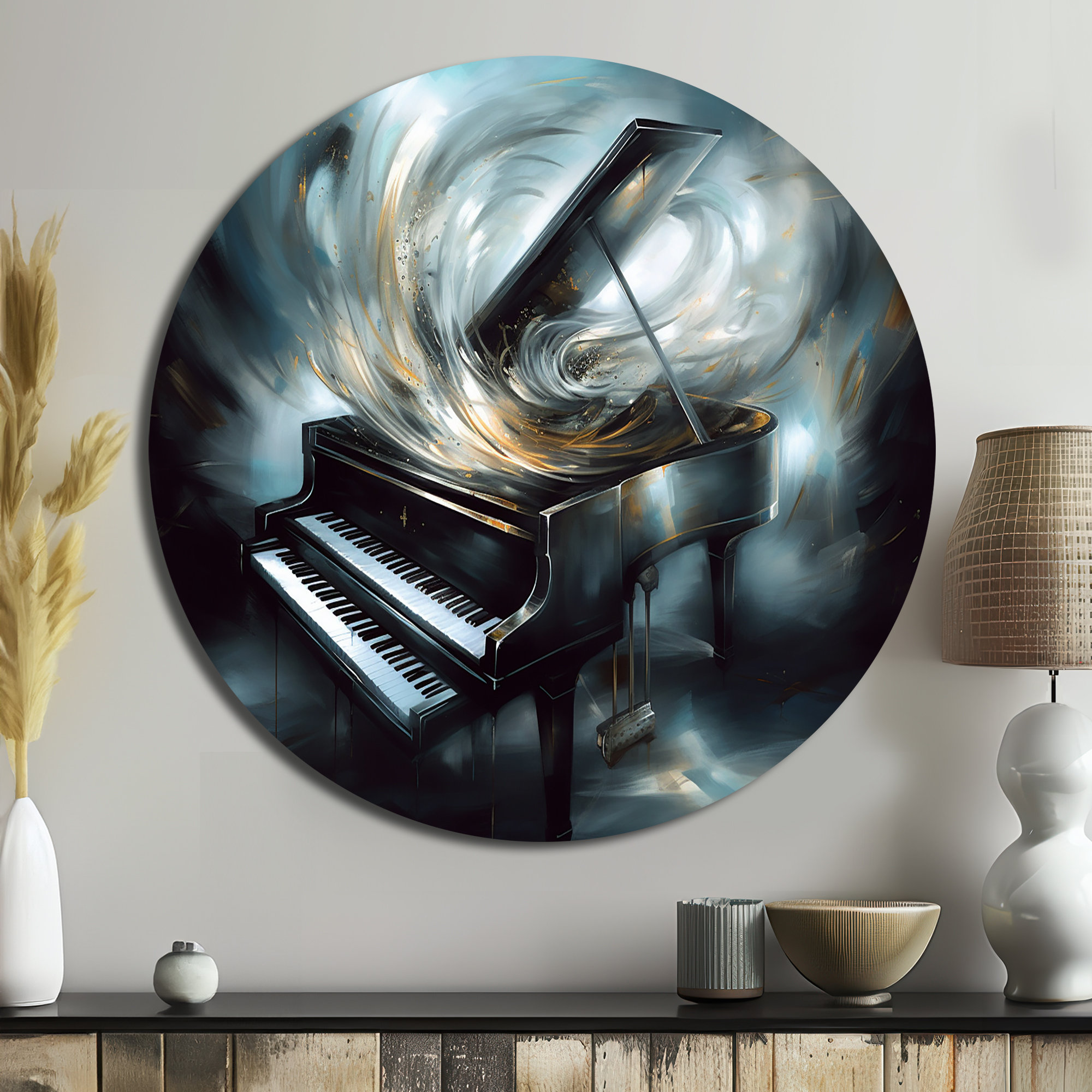 Lark Manor™ Piano Abstract I - Music Round Metal Art | Wayfair