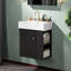 Meuble-lavabo flottant moderne avec lavabo en céramique, porte à motif ondulé, poignée en or rose, rangement sur le côté droit, porte à fermeture en douceur, conception compacte pour les petites salles de bain-1981057032