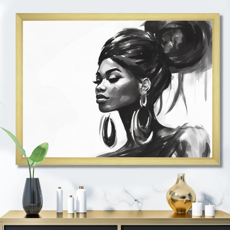 Noir et blanc, femme afro-américaine I - Portrait, reproduction sur toile, H 12 po x l 20 po x P 1 po