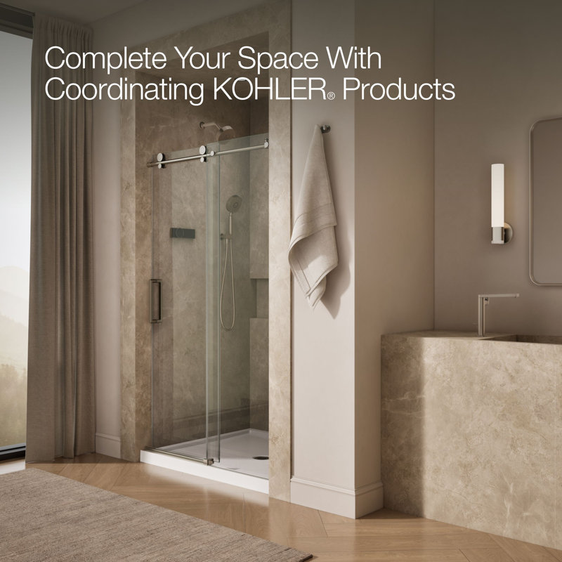Composed Sliding Shower Door, 78 In. H X 44-1/8 - 47-7/8 In. W, With 3/8 In. Thick Crystal Clear Glass, Nickel