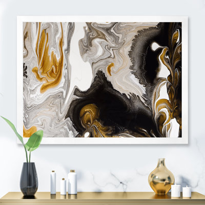 Or et vagues de marbre noir II - peinture sur toile