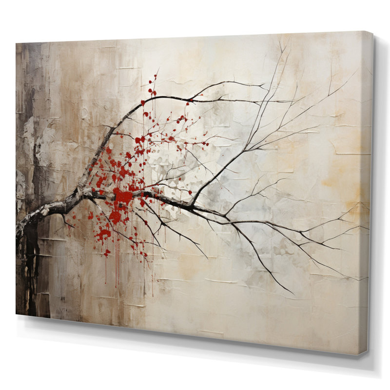 Red Leafs Tree Whispers Of Grey II - Floral Wall Art Prints123, H 30 po x l 40 po x P 1,5 po