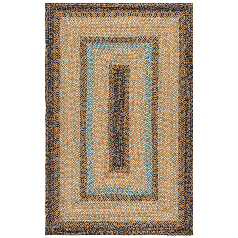 Braided Hand Woven Machine Washable Geometric Brown/Navy Indoor/Outdoor Area Rug, 5'-0" X 8'-0" Rectangle