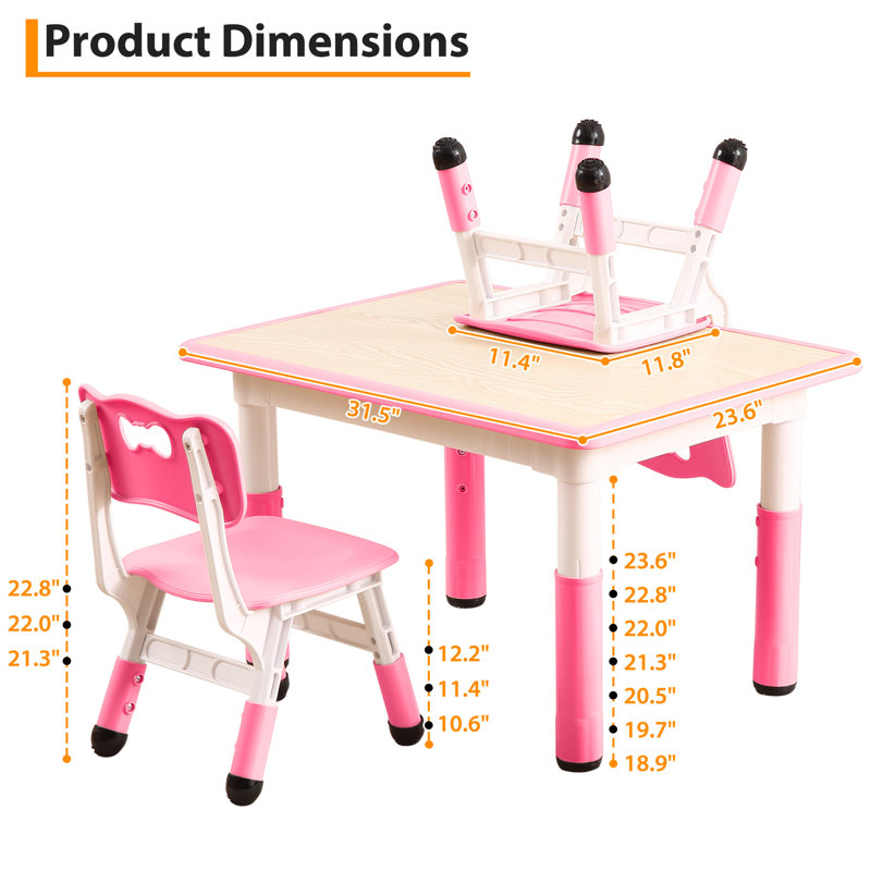 Adjustable Kids Table & 4 Chairs Set for Ages 2–10, 136kg Capacity, Graffiti-Resistant HDPE Activity Desk for Study Crafts Home Daycare, Blue