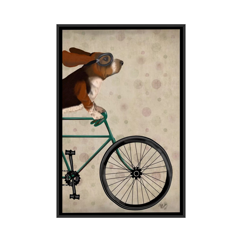 Impression sur toile tendue Fab Funky «Basset Hound on Bicycle», H 26 po x l 18 po x P 1,5 po, Toile avec cadre noir